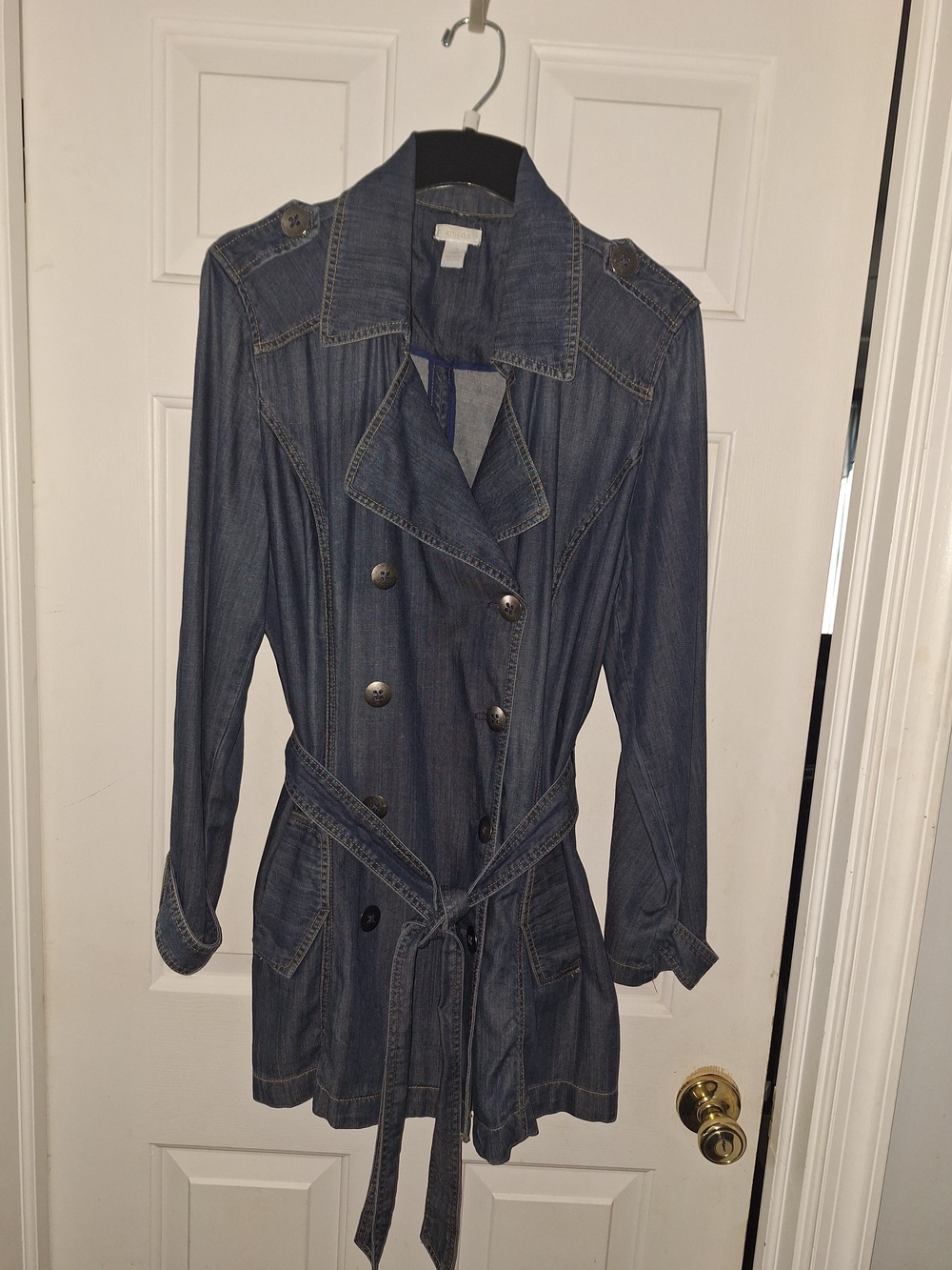 Chico's Dark Blue Denim Trench with Belt 2